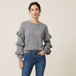 J.Crew | Hope Gray Cascading Ruffle Sleeves Sweater Wool Blend Preppy Boho S